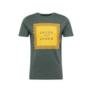 JACK & JONES Tričko  tmavě zelená / zlatě žlutá
