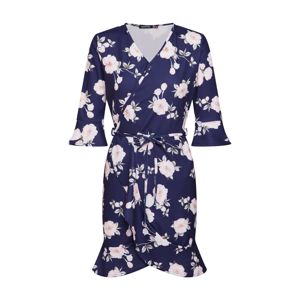 Boohoo Šaty 'Floral Wrap'  námořnická modř / pastelově růžová