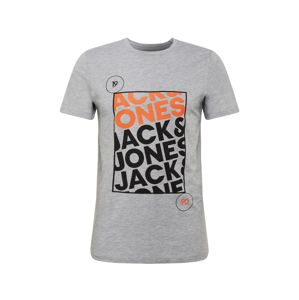 JACK & JONES Tričko 'BOOSTER'  šedá / oranžová / černá