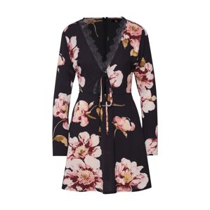 Missguided Letní šaty 'LONG SLEEVE LACE DETAIL SKATER DRESS'  růžová / černá