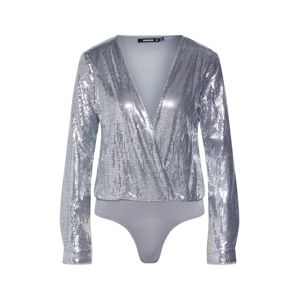 Missguided Tričko 'Sequin Plunge Long Sleeved Bodysuit'  stříbrná