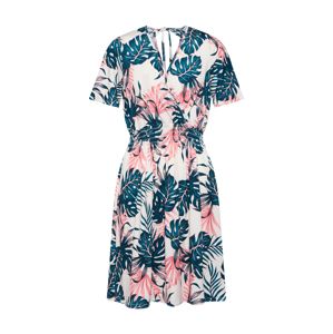 Boohoo Letní šaty 'Leaf Print Wrap Front Dress with Back Tie Detail'  smaragdová / růžová / offwhite