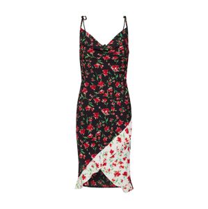 Missguided Letní šaty 'Floral Drape Neck Frill'  červená / černá / bílá